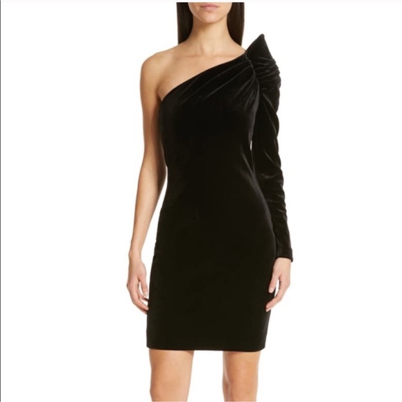 Ted Baker Dresses & Skirts - Ted Baker Black Velvet One Shoulder Bow Cocktail Mini Dress Size 4